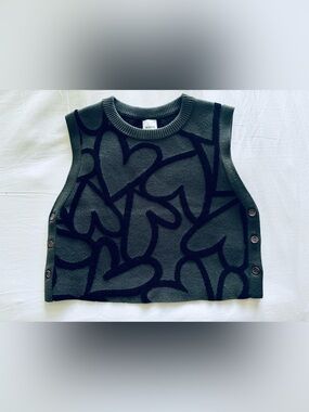 Anthropology, Maeve Vest Green/Black Hearts, NWOT!